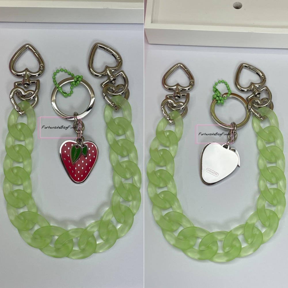 Green Y2K Vintage Coach 6094 Demi Pochette Pouch Mini Bag Strawberry Charm SET - Picture 5 of 14